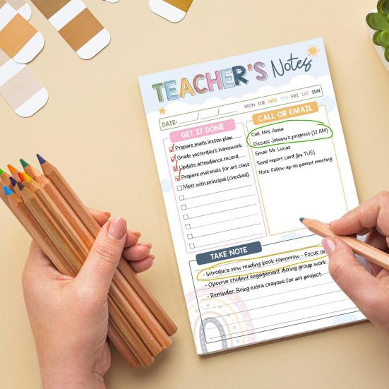Bohemian Rainbow Teacher Notepad Gratitude Gift with To-Do Lists Contact Log & Notes Section Inspirational Planner for Educators