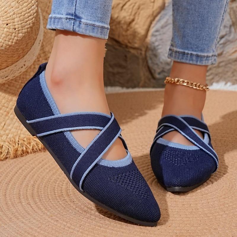 Women's Shoes Mesh Breathable Pointed Toe Flat Shoes Fashi Soft Bottom Knitted Shoes Female Casual Slip Footwear Loafers