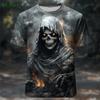 Men's Halloween Sports T-shirt 3D Neutral Skull Print Round Neck Short Sleeved Casual, Comfortable and Fashionable Top