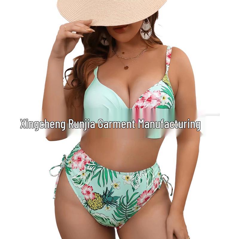 2024 Retro vlna Bikini pro plnoštíhlé - Dvoudílné plavky s potiskem, přiléhavé, pro ženy