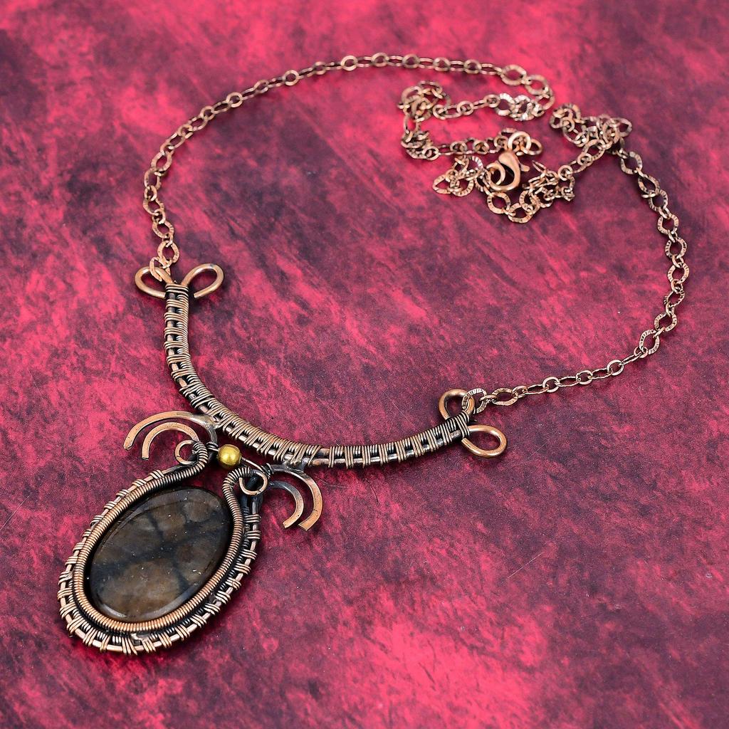 Chiastolite necklace copper wire wrapped gemstone necklace adjustable chain necklace handmade jewelry birthstone necklace anniversary gifts