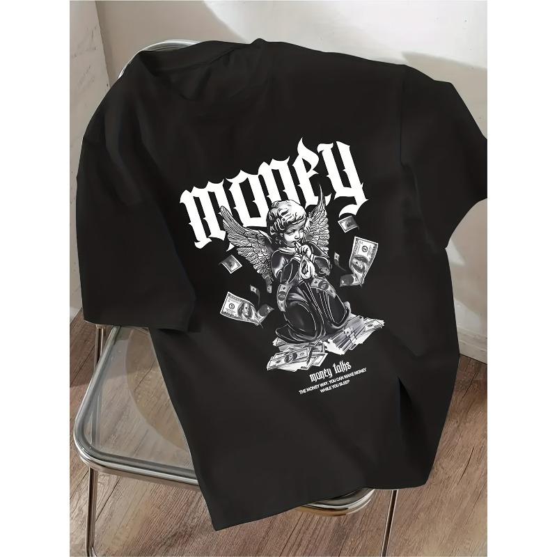 Children's T-shirt with "Money Angel" Print, Cute Short-Sleeve Versatile Casual Top