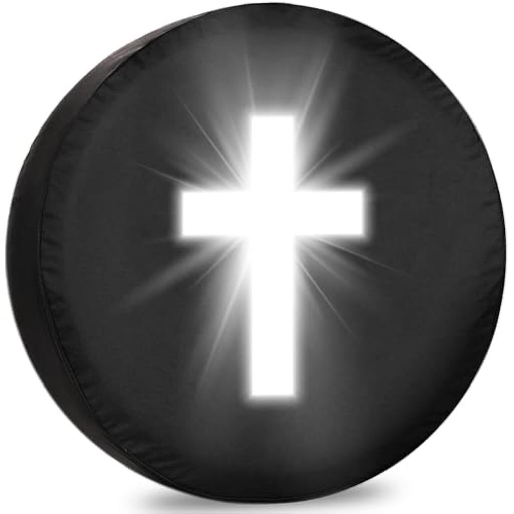 Luminous Cross Spare Tire Cover Christian Bible Faith Weatherproof Vinyl for RV and Travel Trailer