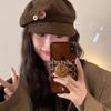 Hat Female Autumn and Winter Octagonal Hat Button Brown Japanese Corduroy Season Versatile Face Painter Hat Newsboy