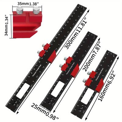 Woodworking Pocket Ruler Aluminum Alloy T-Type Scribing Square Layout Tool, Accurate Slide Ruler Inch And Metric Measurements