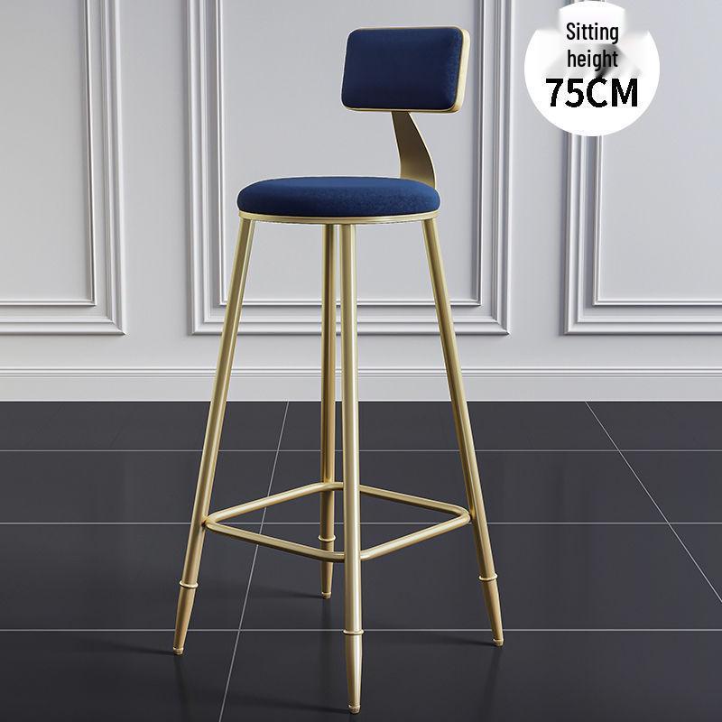 Modern Wrought Iron Bar Stool with Backrest - High Stool for Dining, Light Luxury Design