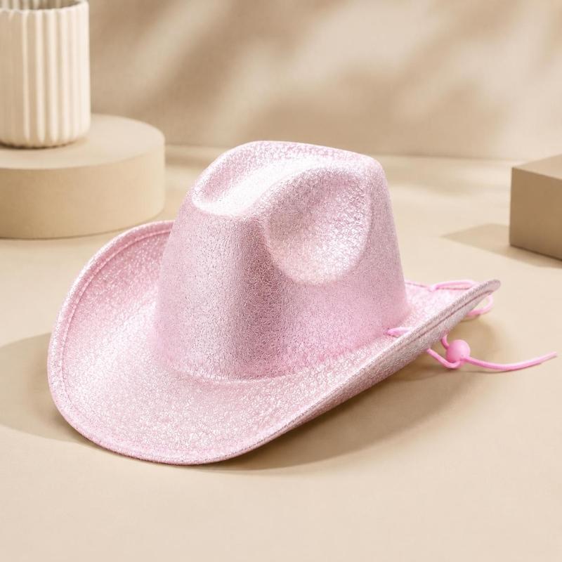 Kids Glitter Western Panama Hat Party Accessory with Broad Edge and Pinched Top for Costume Shows, Dance Recitals, Photo Fun