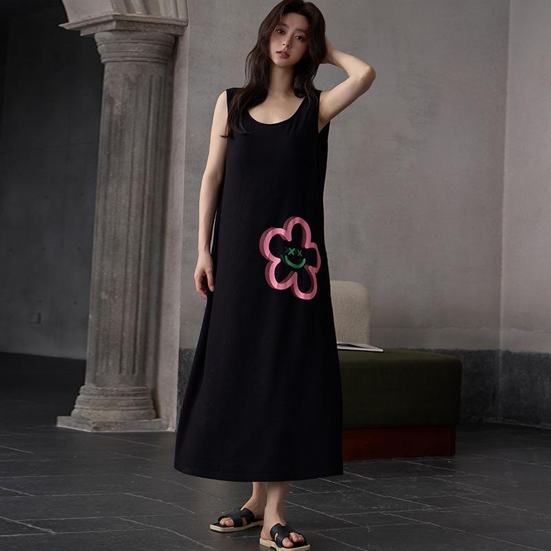 With chest pads, summer new modal nightgown women's sleeveless vest long skirt can be worn outside simple loungewear nightgown