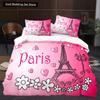 Eiffel Tower Flowers King Queen Duvet Cover Famous Architecture In Paris Bedding Set for Women Romantic Polyester Quilt Cover