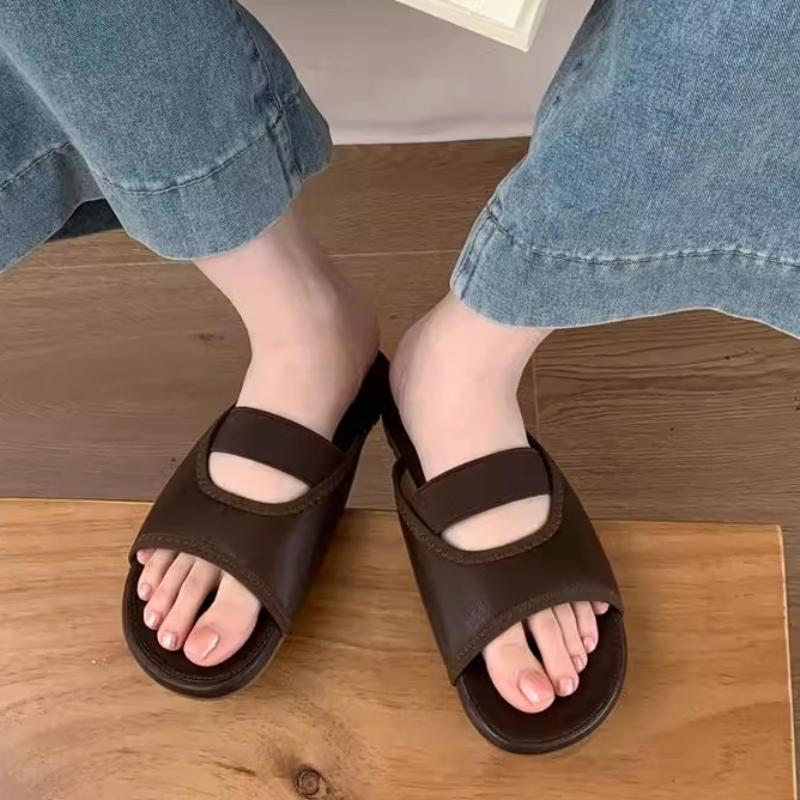 Fashion Summer Women's Slippers Simple Solid Color Women Outdoor Open-toe Flat Slippers Fashion Hollow-out Ladies Causal Shoes Non-slip