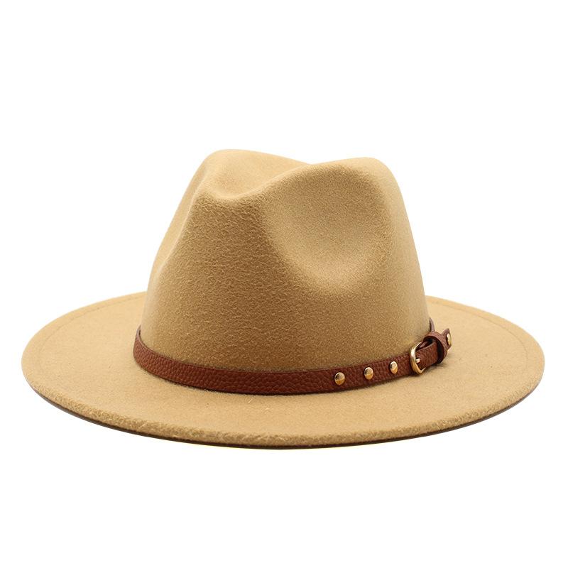 British jazz top hat autumn and winter new woolen hat for men and women simple felt big eaves hat trendy flat edge hat