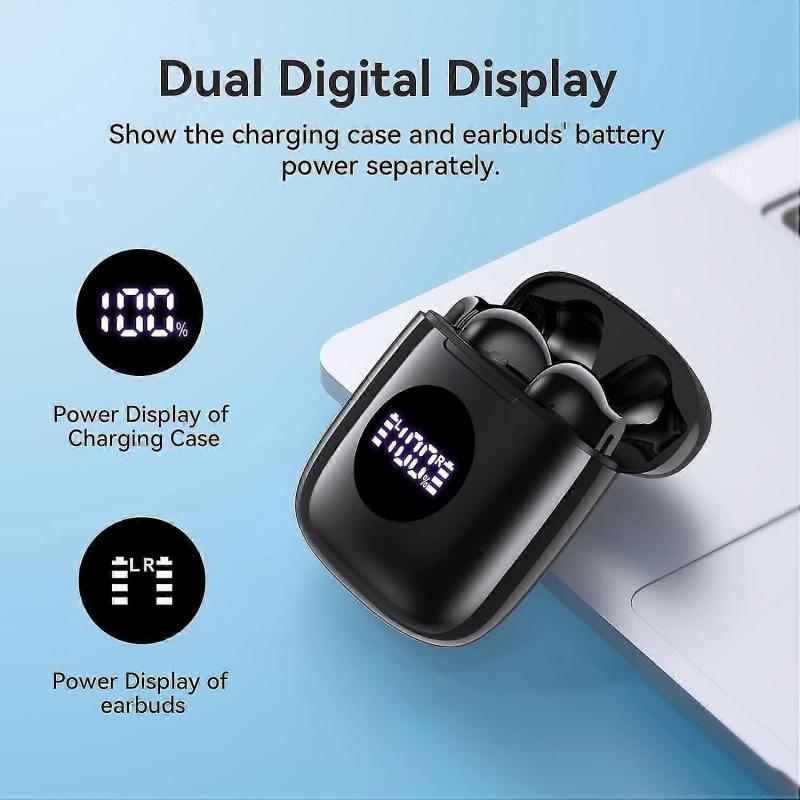 Wireless Earbuds Bluetooth 5.3 Headphones 60hrs Battery Life With Wireless Charging Case Led Power Display Deep Bass Ear Buds Waterproof Earphones Mic