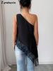 Sommer Neues Metall-Schnallen-Spitzen-Patchwork Unregelmäßiger Lockerer Rückenfreier Weste für Damen