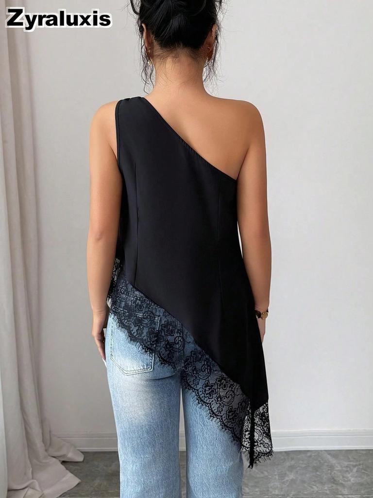 Sommer Neues Metall-Schnallen-Spitzen-Patchwork Unregelmäßiger Lockerer Rückenfreier Weste für Damen