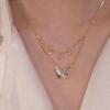 Zircon Inlaid Golden Butterfly Pendant Double Layer Necklace Women's Personality Fashion Necklace Wedding  Birthday Gifts