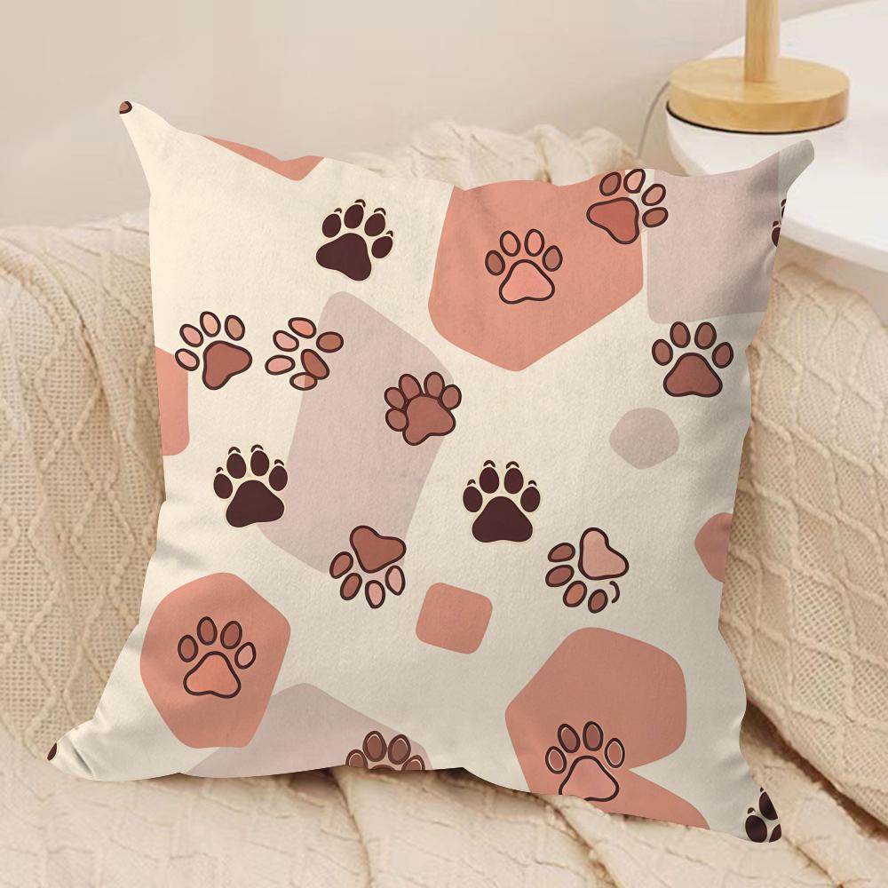 Paw Pattren Cushion Cover Soft Plush Fabric DoubleSided Printed Sofa Cushion Cover for All Seasons Home Decor Gift