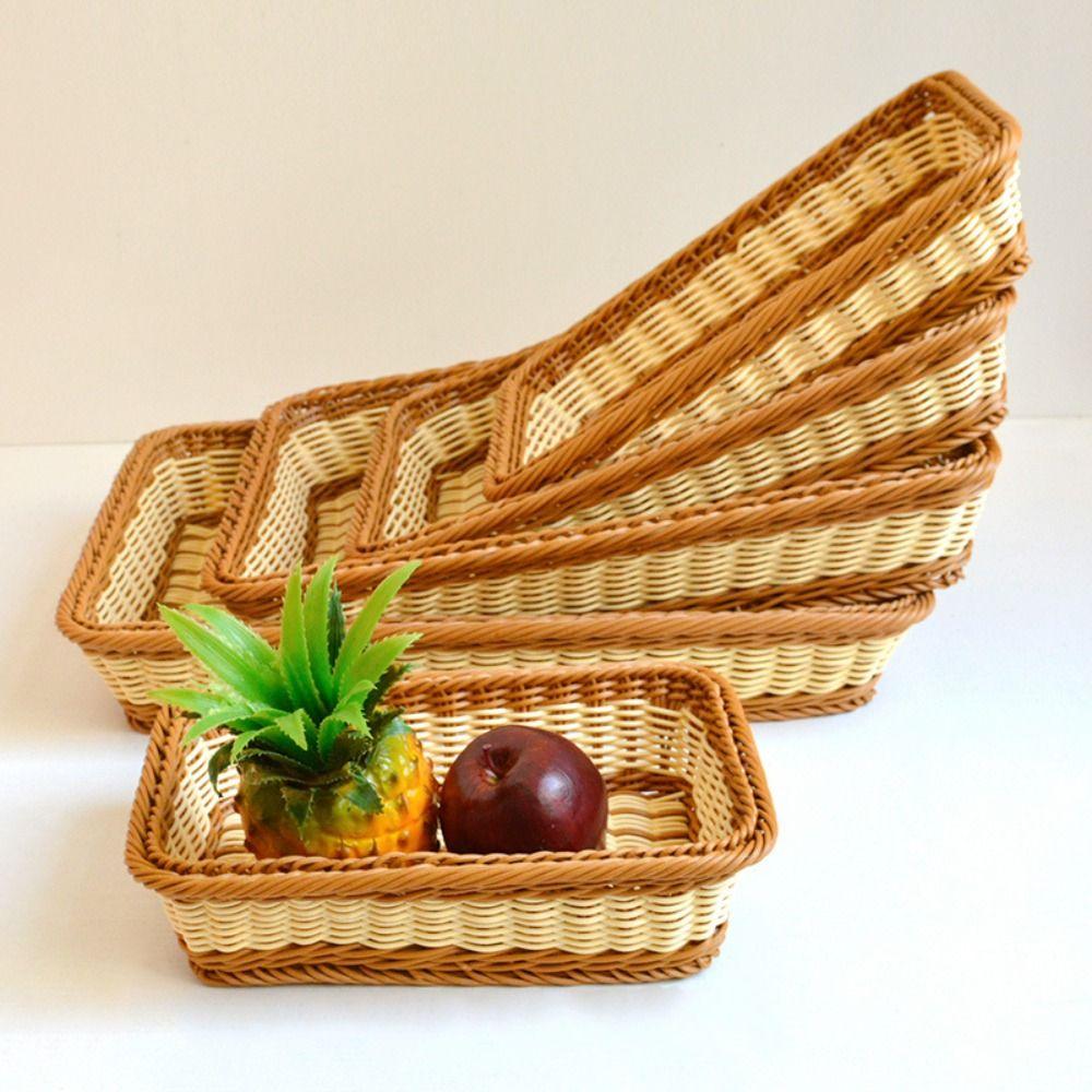 Woven Pattern Kitchen Storage Basket Multicolor Bread Fruit Tray Organization Box Home Shop Hotel