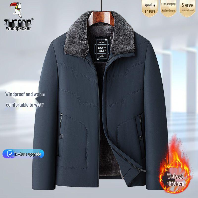 

Woodpecker Men s Thickened Cotton Padded Jacket - Warm, Casual Fleece for Middle-Aged Dad (Autumn/Winter) 175 (Suggested for 115-135 jin) темно-синього кольору