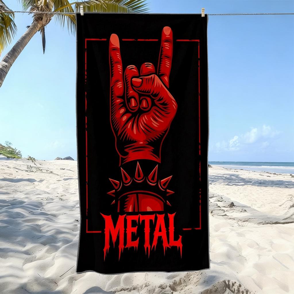 Telo Mare con Fantasia Rock Heavy Metal, Telo con Stampa Mano Rock METAL, Asciugatura Rapida Super Assorbente per Surf e Abbronzatura