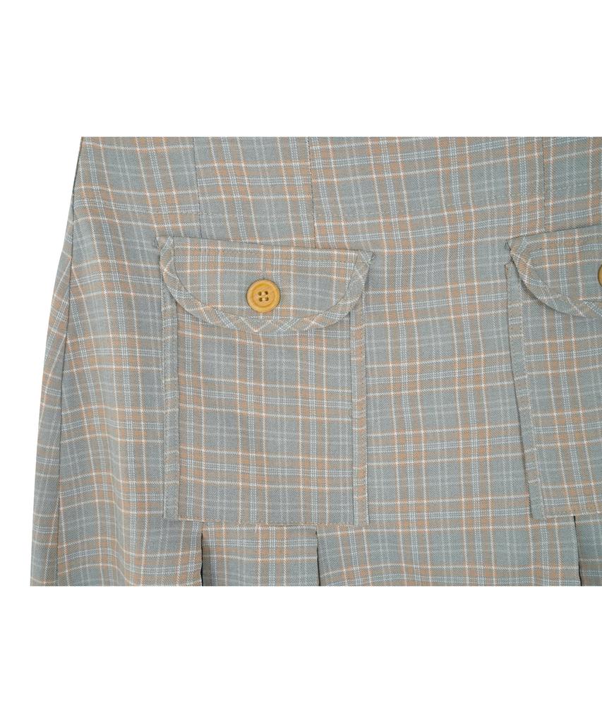 High School Disco Check Pleated Pocket Long Skirt
