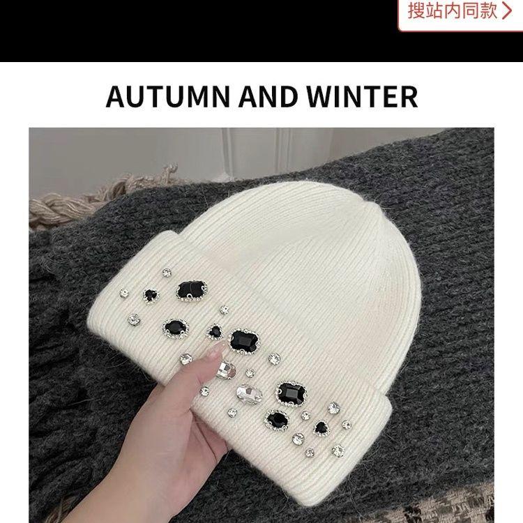 

Осенне-зимний берет корейской версии, роскошная шерстяная шапка ручной работы со стразами, универсальная Adults over 18 56-58cm