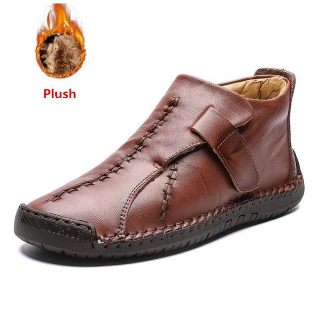 Fashion New Fashion Men Boots High Quality Split Leather Ankle Snow Boots Shoes Warm Fur Plush Winter Shoes Plus Size 38-48