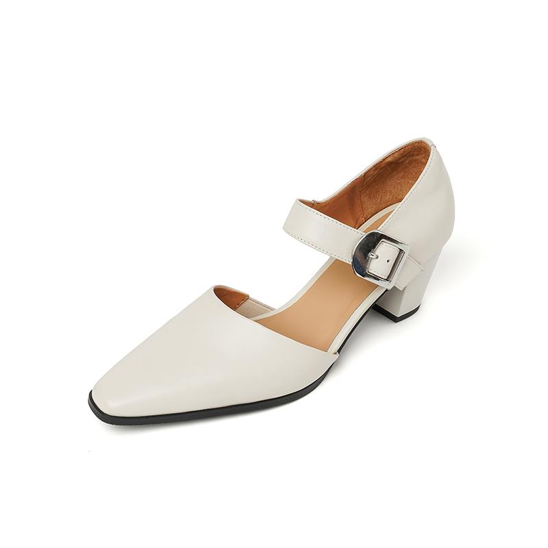 

Fashion NEW Summer Women Sandals Genuine Leather Shoes for Women Square Toe Chunky Heel Shoes Cover Toe Cover Heel Shoes Buckle Sandals 40 бежевый