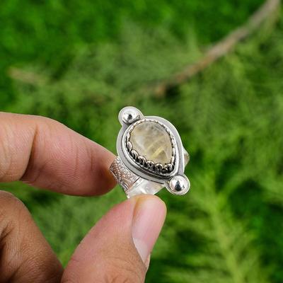 Geschenk für Sie 925 Silber Natürlicher Goldener Rutil Edelstein Solitär Verstellbarer Ring