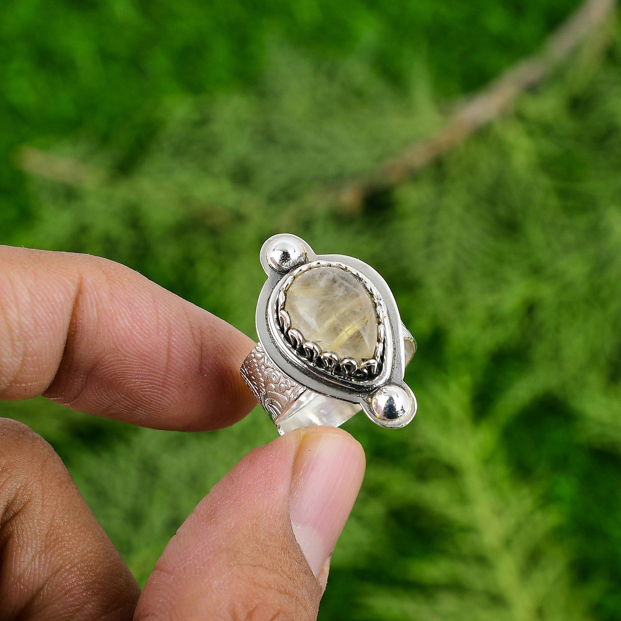 

Gift For Her 925 Silver Natural Golden Rutile Gemstone Solitaire Adjustable Ring Adjustable