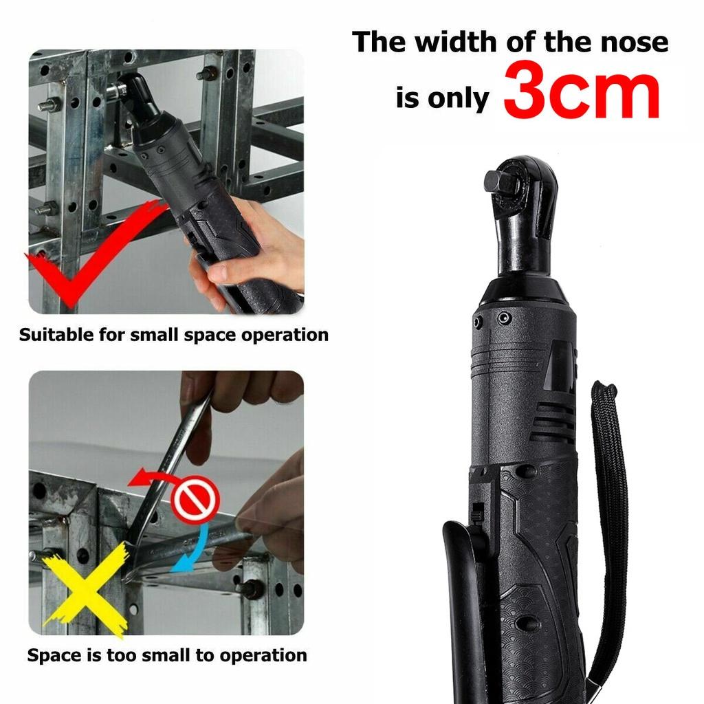 18V Electric Wrench 3/8 Cordless Ratchet with Battery LED Light Kit Right Angle Rechargeable Scaffolding 60N.m Torque