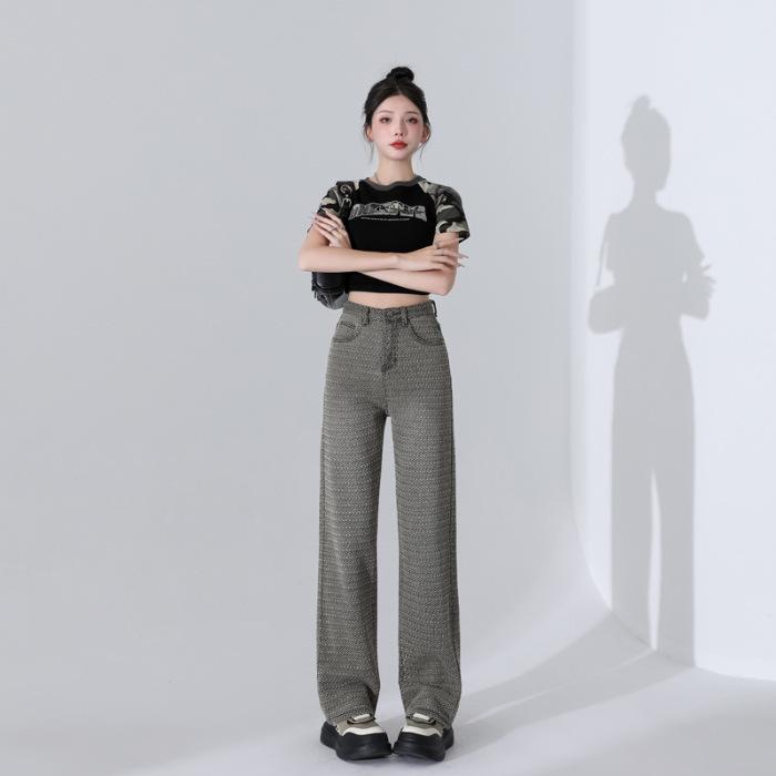 

Летняя текстура серая жаккардовая текстура широкие американские джинсы женские широкие брюки женские весна 2XL