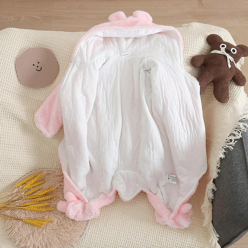 Autumn Winter Baby Plush Climbing Clothes Baby Warm and Thick Cartoon Dog Rabbit Cute Cotton