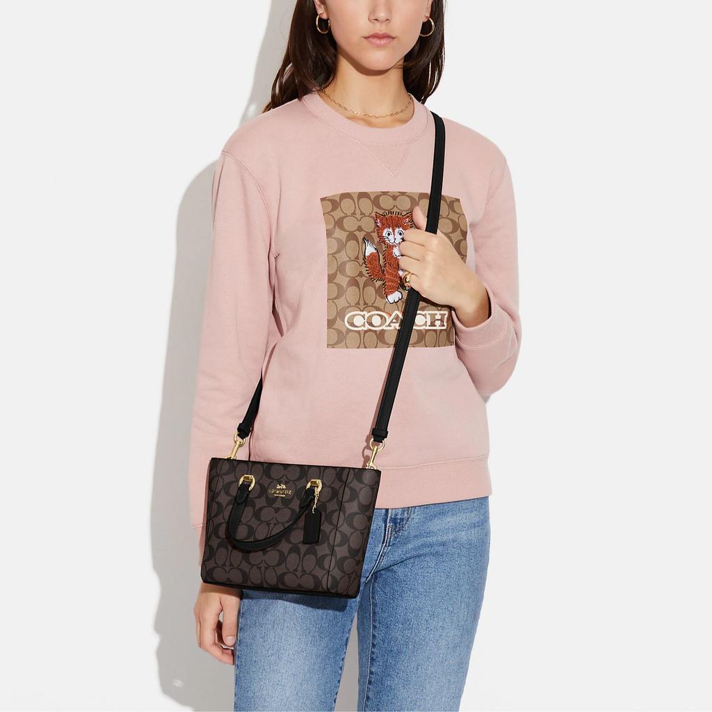 New COACH Alice Iconic Coated Canvas With Smooth Leather Shoulder Bag, Crossbody Bag, Handbag Small Women's Brown & Black CA613-IMAA8