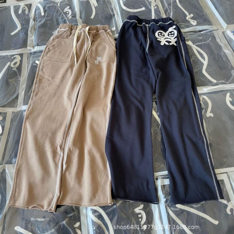 Womens Embroidered Cropped Flare Joggers With Drawstring Waist Cotton Blend High-Waisted Casual Pants Fall