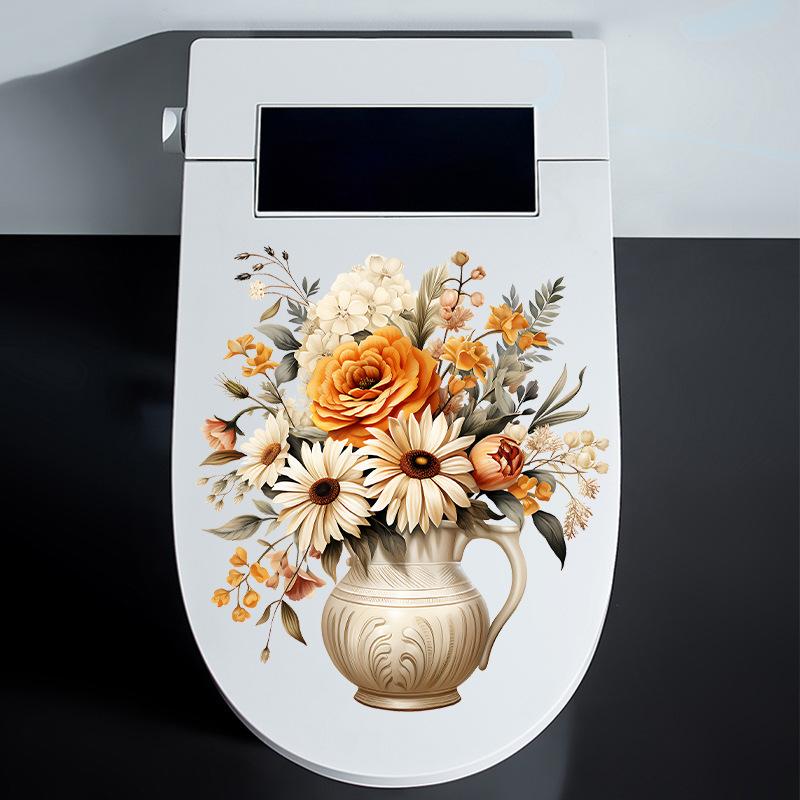 Kreative Vasen-Blumen-Aufkleber Badezimmerdekorationen Toilettendekorationen Selbstklebende Aufkleber
