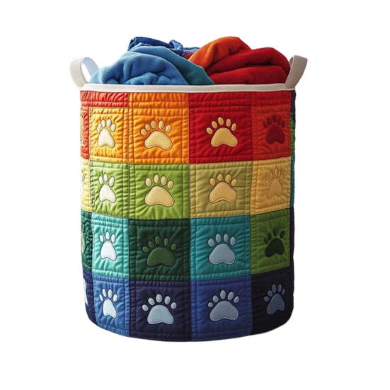 Quilted Laundry Basket, Thick Durable Fabric Storage Hamper, with Reinforced Handles, Clothes Toys Organizer for Home Decor E