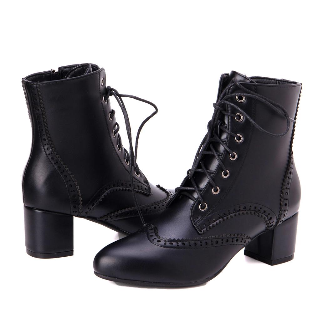 Fashion 2025New Lace Up Ladies Square High Heel Shoes Ankle Boots Side Zip Retro Women Pointed Toe Thick Soled Short Booties White Black