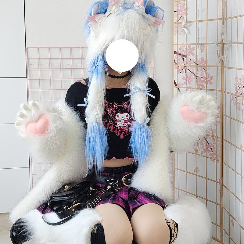 New Furry Animal Claws Handmade Cosplay Costume Fursuit Cat Claw Gloves Plush Claw Gloves Love Heart Anime Bear Paw Cute Mitten