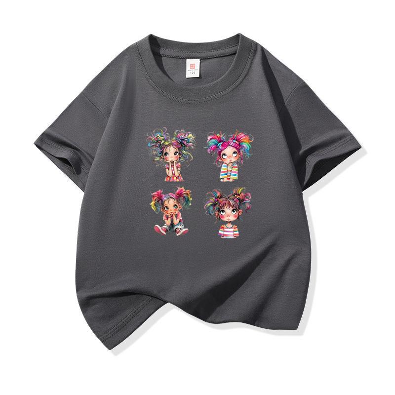 Rainbow Pigtail Girl Graphic Tee Kids 100 Cotton Crew Neck Casual T Shirt Short Sleeve Breathable Tops For Boys Girls Children