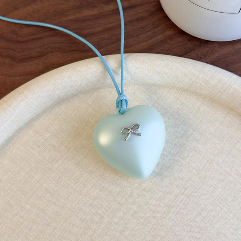 Acrylic Heart Pendant Necklace with Bowknot Fashionable Neckpiece Party Jewelry for Women Date Night Accessories