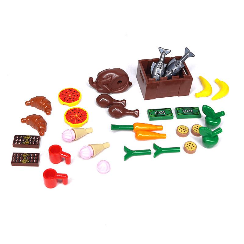 Small Particles Building Block Compatible Patchwork Food Assembly Bread Dessert Garden Street Scene