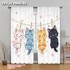 2pcs 2D Flat Printing Curtain Cute Hanging Cats Versatile Fabric Without Electricity Family Party Decoration Perfect for Bedroom