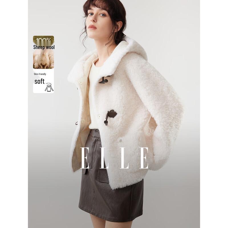 ELLE Women s Plush 100% Wool Hooded Toggle Coat S