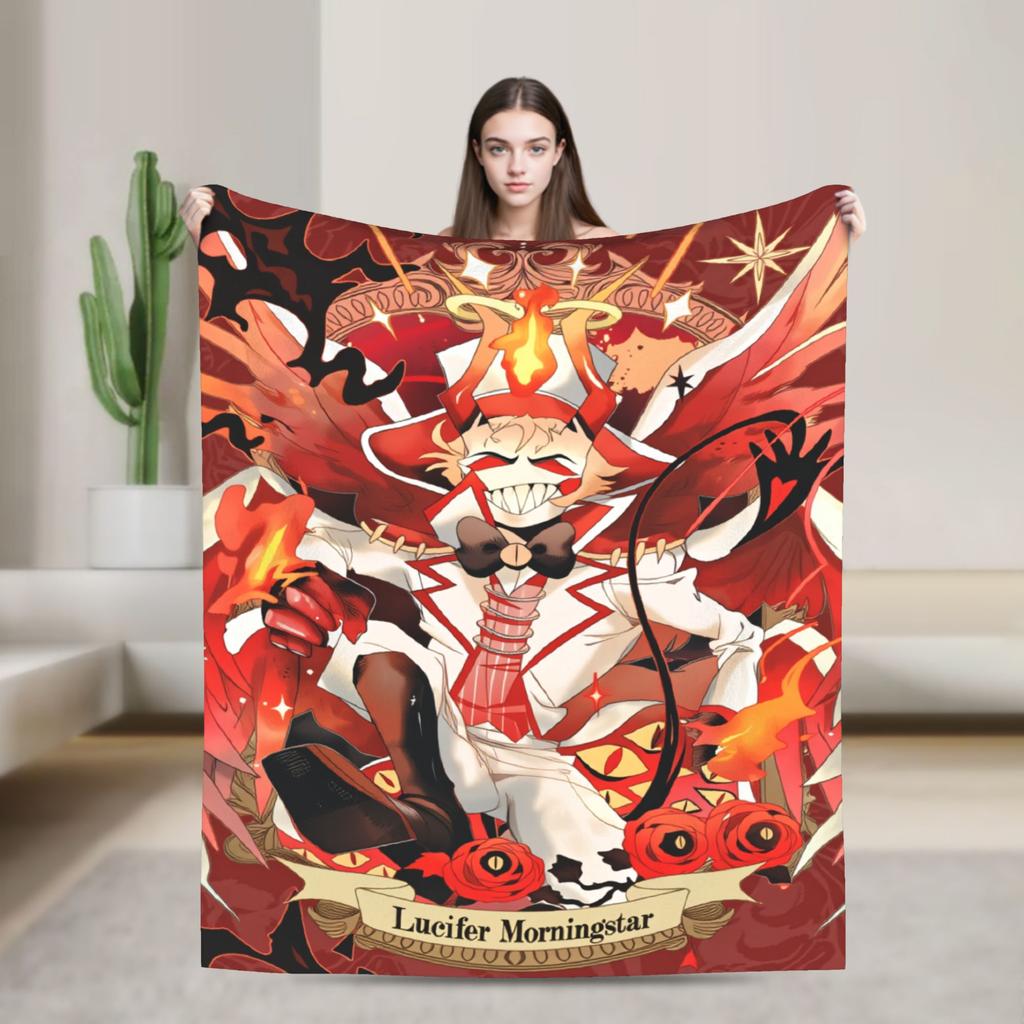 Hazbins Hotels Coperta Peluche Lucifer Biancheria da Letto in Flanella per Studenti Coperte per Arredo Casa Calde Qualità Personalizzata Copriletto Compleanno