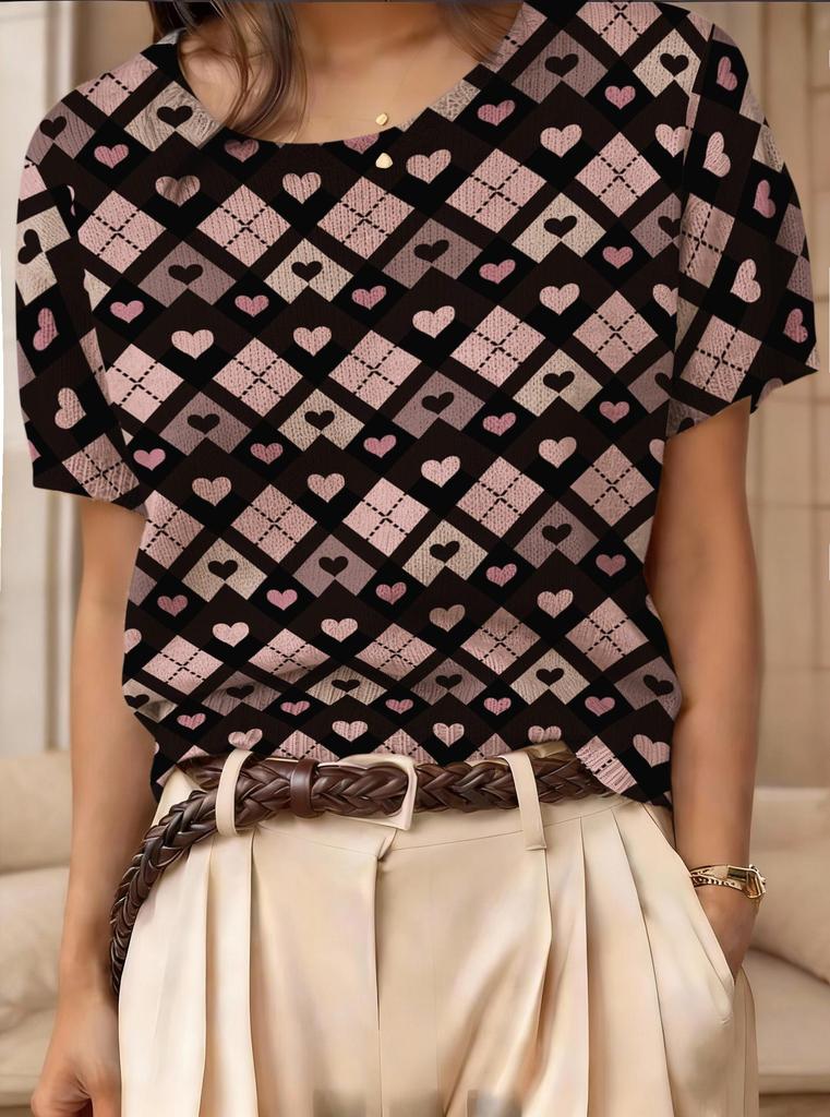 Top Maglione Girocollo a Maniche Corte Jacquard Color Block Retrò 2026