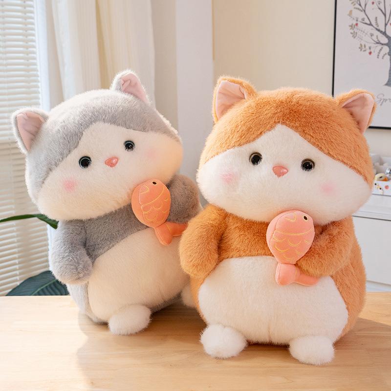 Miękka poduszka do rzucania dla kociąt, pluszowa zabawka, lalka trzymająca rybę, lalka kota, towarzysząca dzieciom, uspokajająca lalka