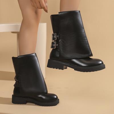 Vento nicho bota curta calça bota feminina outono e inverno novo salto grosso bico redondo moderno legal fivela de cinto bota Martin