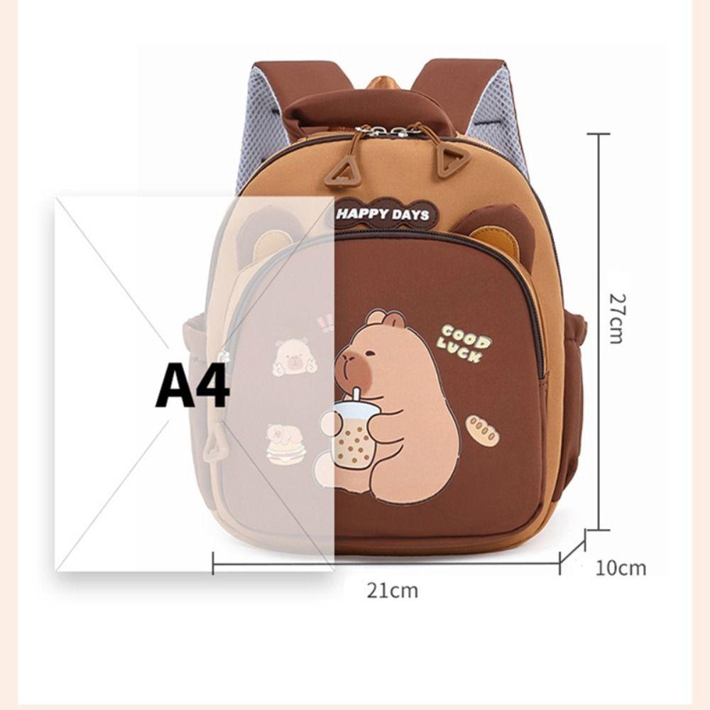 Kawaii Cartoon Capybara Backpack Large Capacity Nylon Capybara School Bag Multi-layer Lightweight Kindergarten Backpack