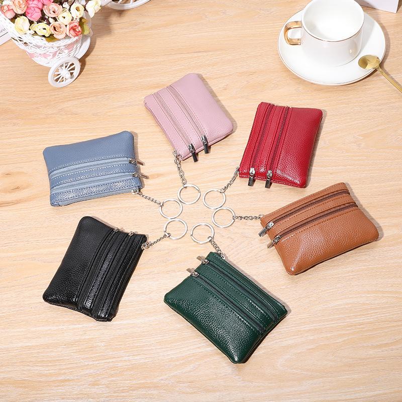 Pu Leather Portable Money Coin Purse Key Ring Waterproof Zipper Wear Resistant Credit Card Holder For Men Women