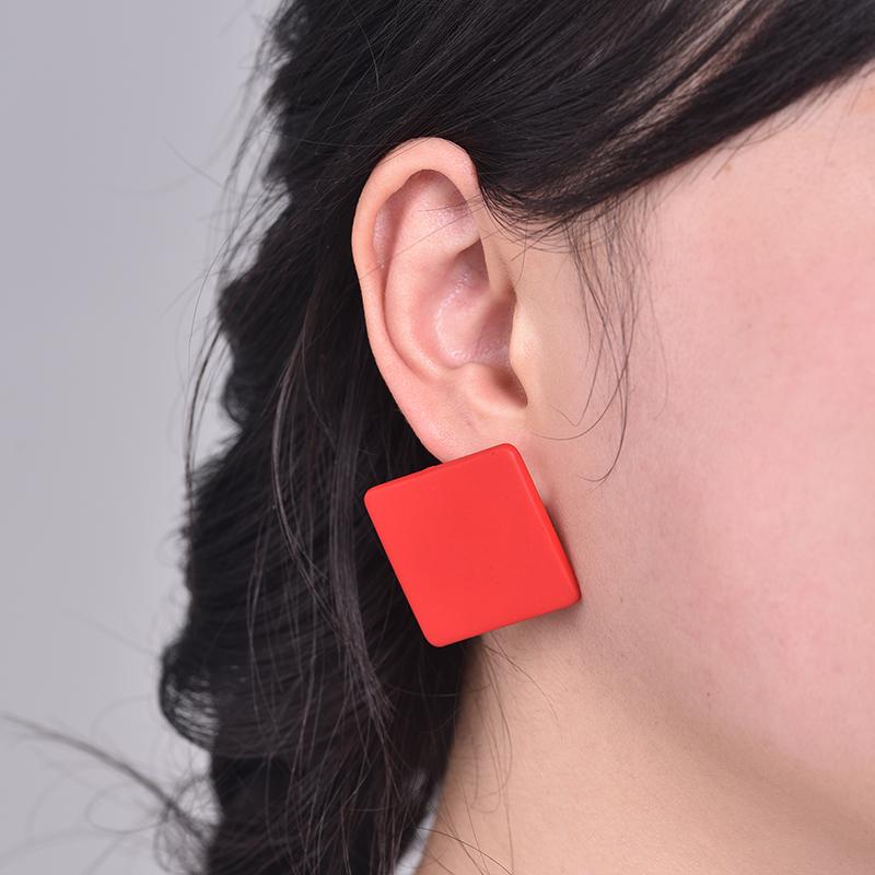 Pendientes Cuadrados de Color Caramelo de Moda Para Mujer Geométricos Grandes Azules Rojos Negros Pintura Escarchada INS Coreanos de Acrílico Sólido